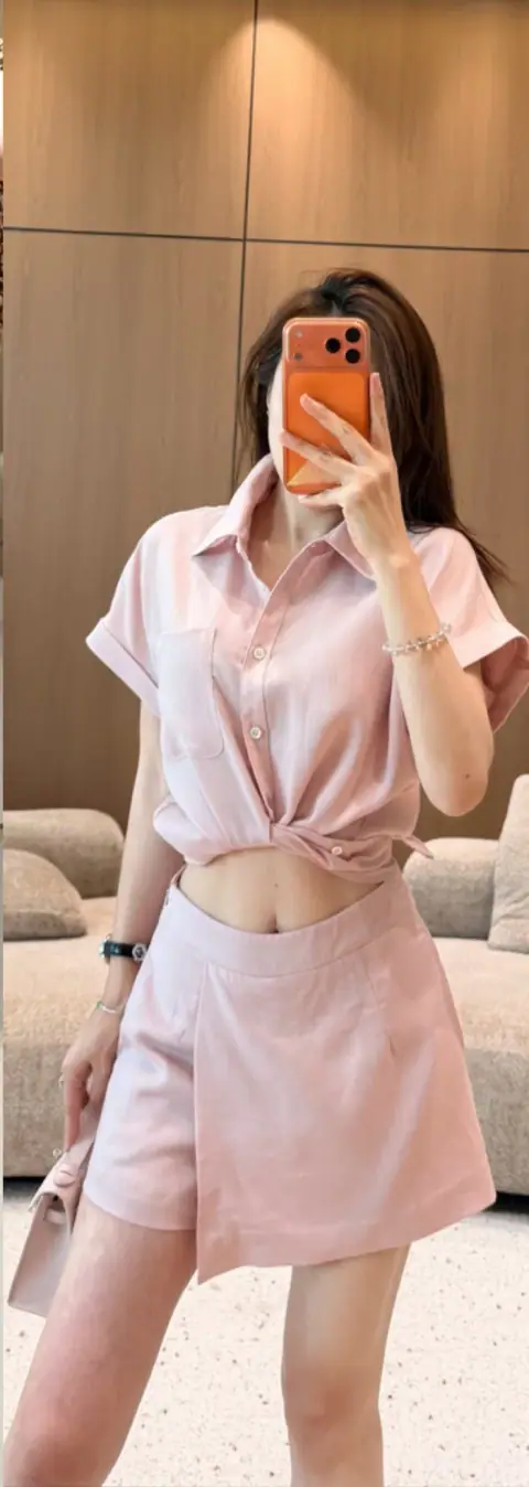浅粉色系带套装 / Soft pink co-ord